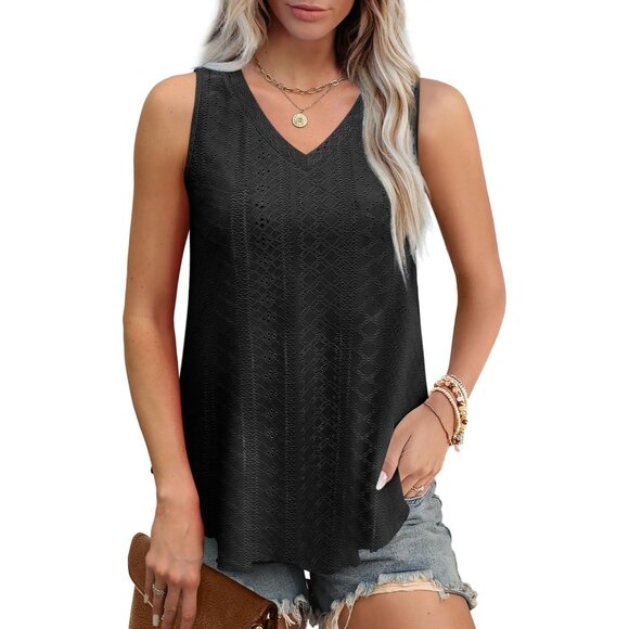 Women's V Neck Sleeveless Tank Top Casual Basic Summer Relaxed Fit - Picture 2 of 4